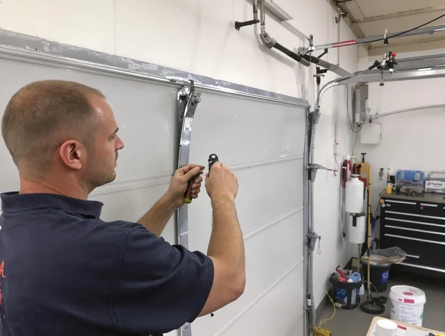 Before and after garage door dent repair by Gahanna Garage Door Repair in Gahanna