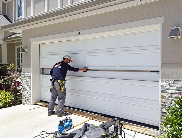 Gahanna Garage Door Repair team performing complete garage door replacement at Gahanna residence