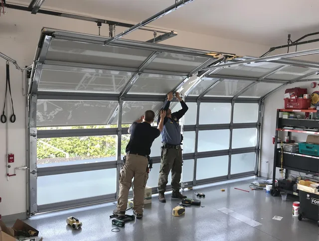 Gahanna Garage Door Repair expert performing precise panel replacement on Gahanna garage door